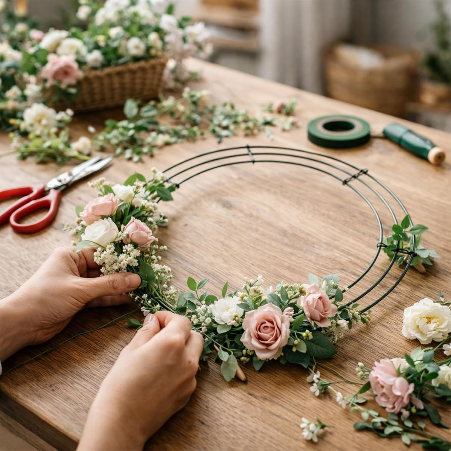 8 Pack Wire Wreath Frame 14 Inch Metal Wreath Form Wreath Ring for Crafts DIY Front Door Wreaths Christmas New Year Wreaths Valentines Wedding Garden Home Party Decoration with 38 Yard Paddle Wire image number 6