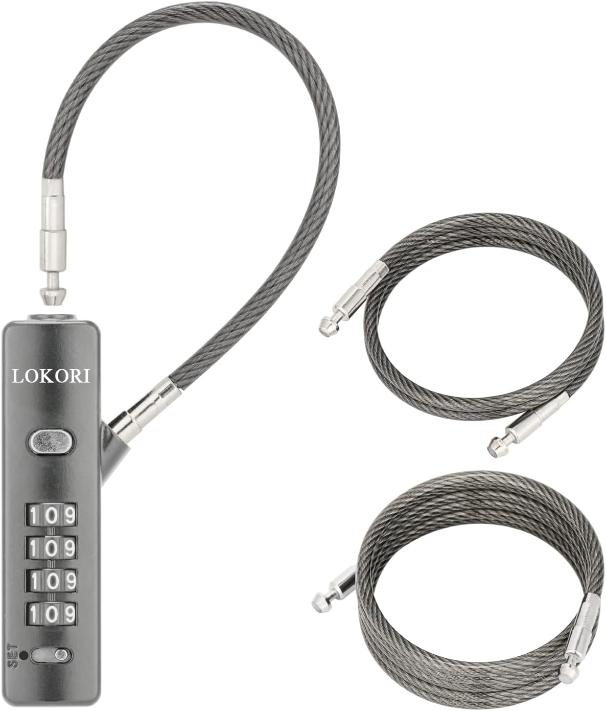 Chain Link Lock, 3 Insterchangeable Multi-Length Cables Zinc Alloy Combination Lock, with 1/5 Inch Locking Cable, Wide Use for Small Bike, Outdoor Fence, Suitcase, Travel Luggage