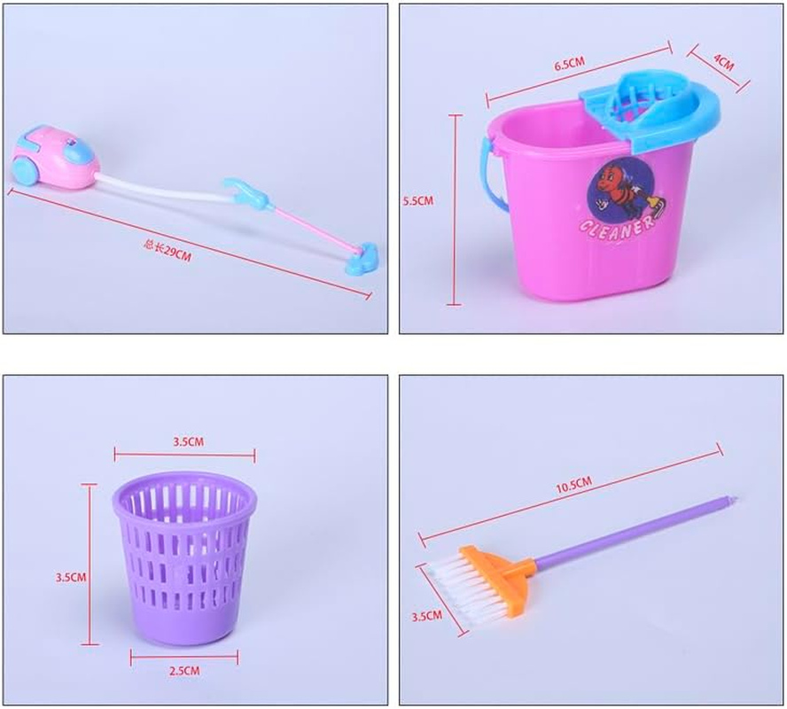 E-TING Cleaning Kit - 9PCS Dollhouse Miniature Playsets, Housework Supplies Tools Furniture Decoration Vacuum, Mop Dust Pan, Brush, Broom, Bucket Accessories for 7-11.5 Inch Dolls image number 2