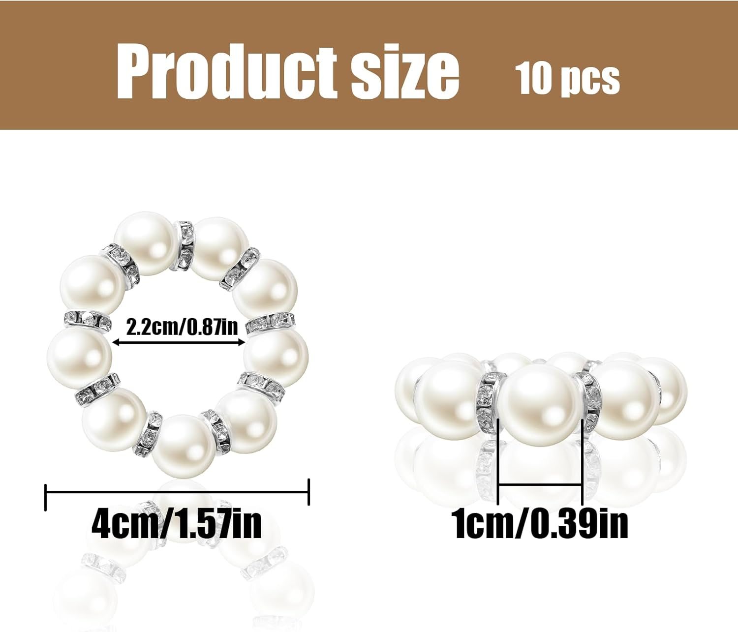 TEAONE Pearl Napkin Rings, 10 PCS Wedding Napkin Holders for Anniversary, Banquet, Party, Daily Use (4Cm/1.57In) image number 1