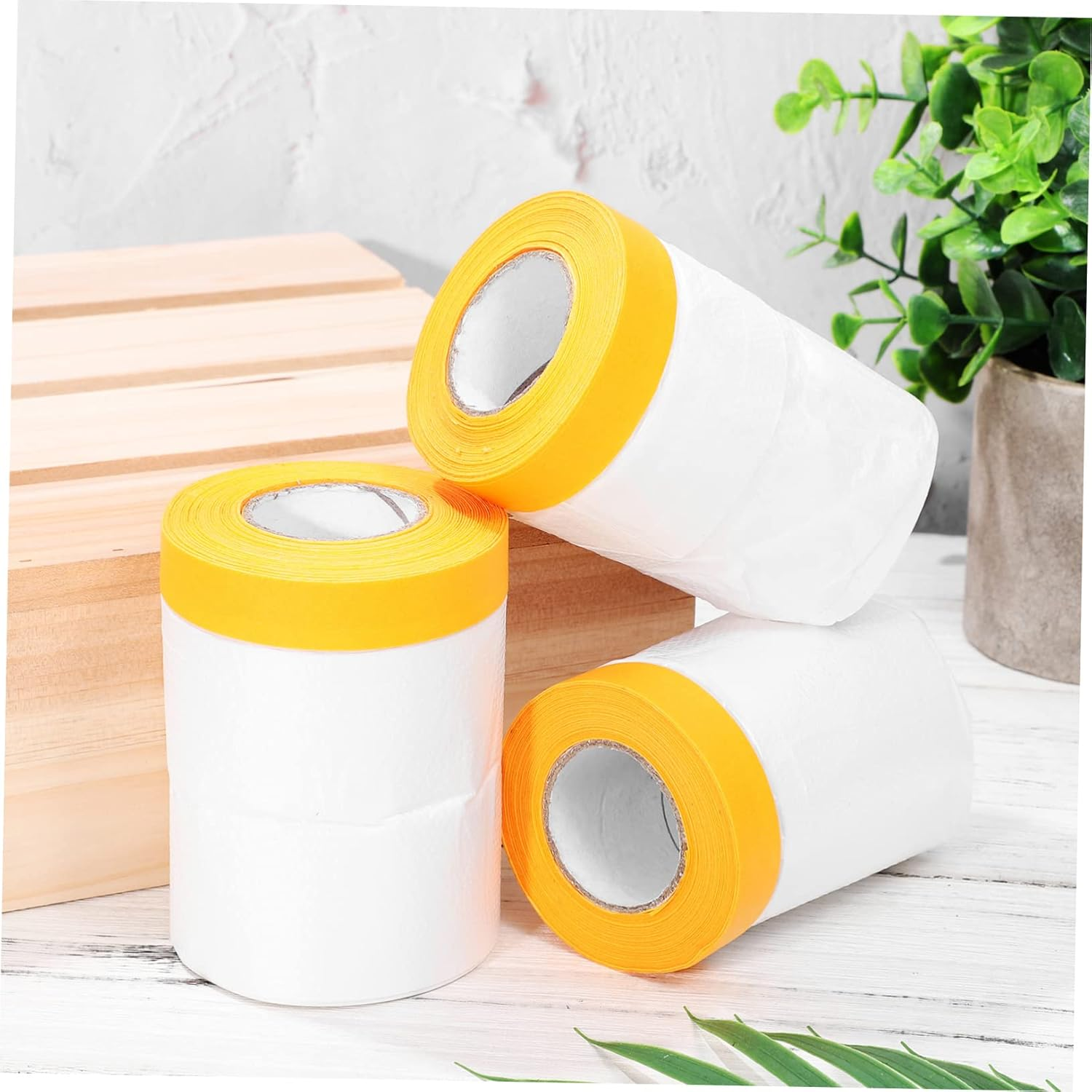 BESPORTBLE 6Rolls Self-Adhesive Masking Film Covering for Automotive Painting Furniture Masking Paper Tape Films for Dust Protection image number 1
