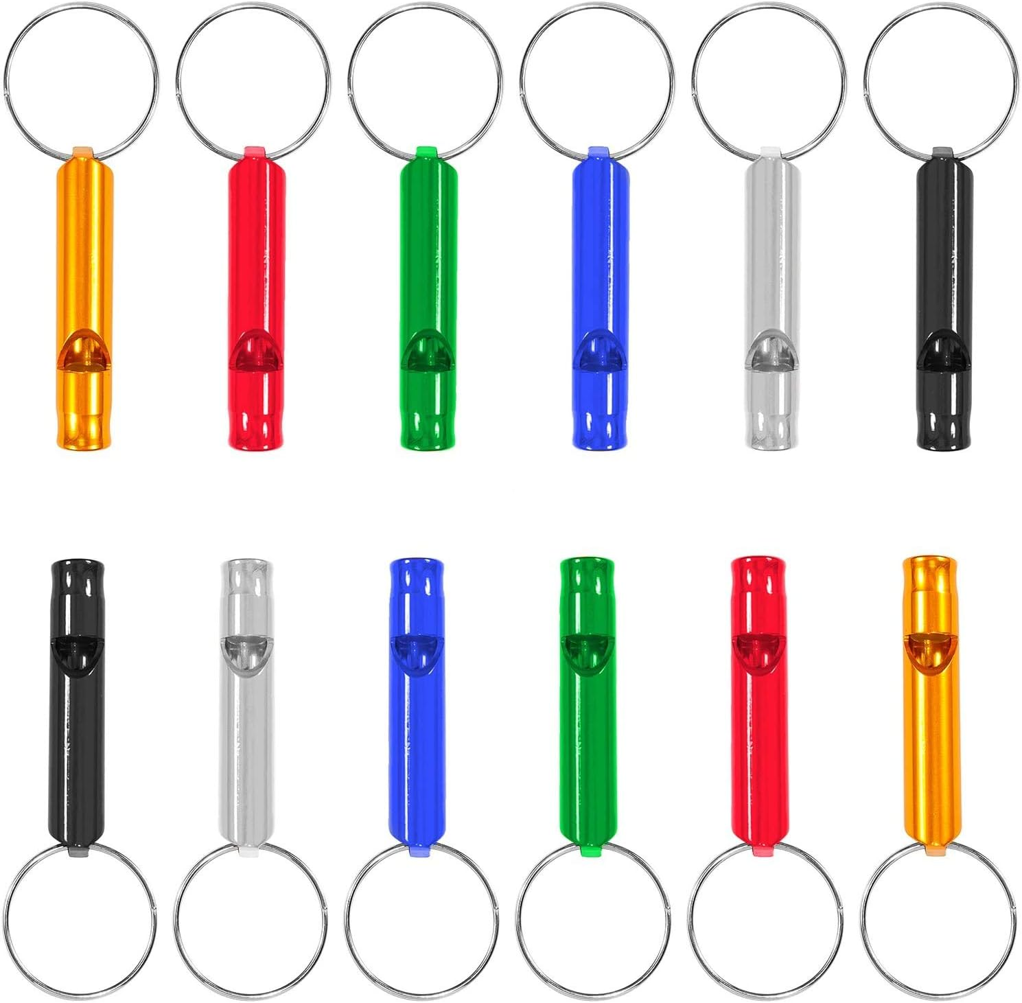Set of 12 Extra Loud Whistles for Camping Hiking Hunting Outdoors Sports and Emergency Situations, Sturdy but Light Aluminium Key Chain Signals image number 3