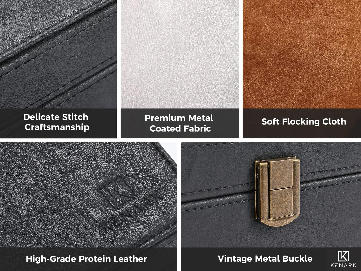 KENARK KK6M-BK Faraday Key Fob Protector Box, RFID Signal Blocking Shielding Box for Car Keys, Anti-Theft Vintage Faraday Cage with High-Grade Protein Leather, Black - Size: M - Black  Blue image number 2