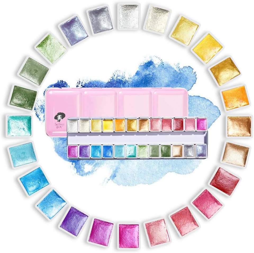 Paul Rubens Professional Watercolor Paint Set Artist Grade, 24 Vivid Colors with Portable Metal Box for Artists, Beginners, Hobbyists, Students