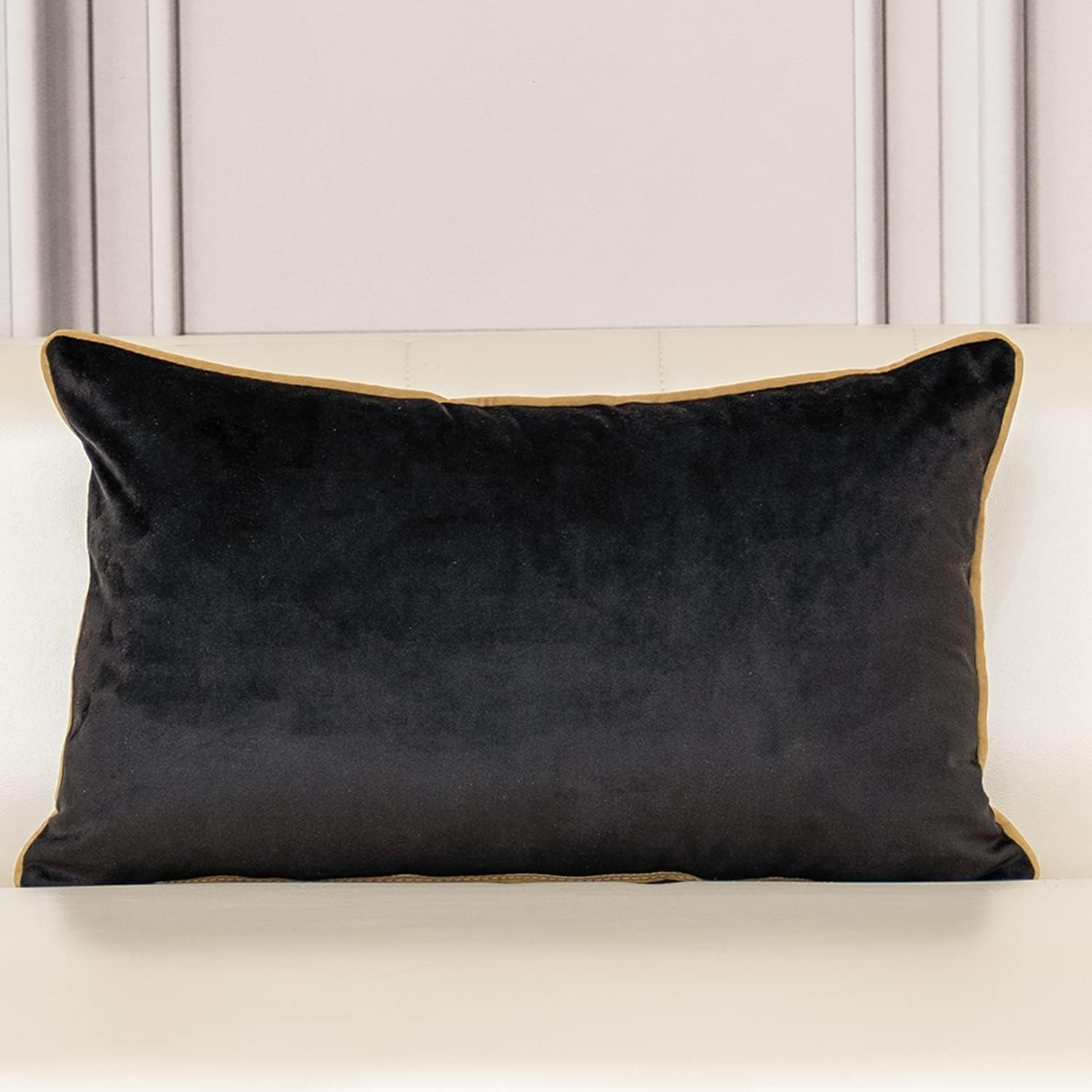 Aeckself European Floral Pillow Cover 12X20 Inch, Luxury Velvet Embroidered Decorative Lumbar Throw Pillow Cover for Couch Bedroom Living Room, Black and Gold image number 7