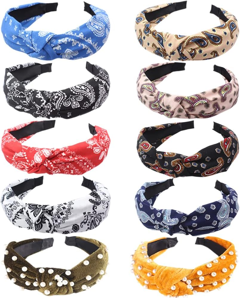 Wide Alice Bands Bow Knot Fabric Hair Bands Knotted Hair Bands Elastic Fabric Hair Scarf 1920S Accessories for Women (Cashew12De)