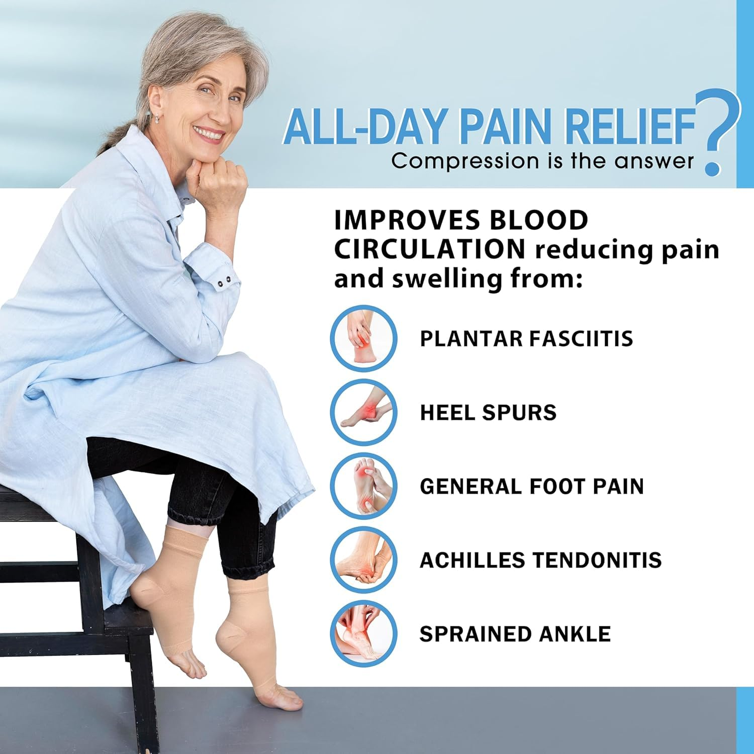 Ankle Brace Socks for Sprained Ankle Compression Sleeve - 2 Pairs Plantar Fasciitis Relief Braces - Foot Arch Support for Men and Women,Tendonitis & Arthritis Feet Sleeve, Stabilizing Ankles Wrap-Size L image number 6