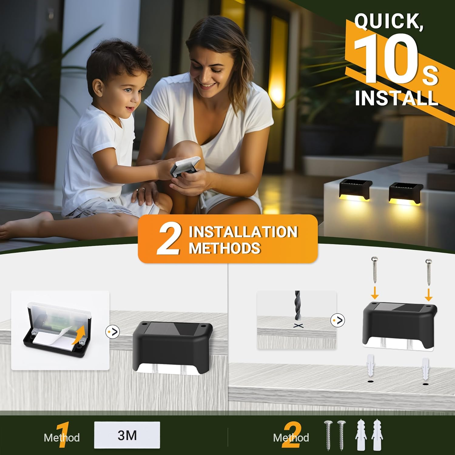 Solar Deck Lights 16 Pack, Outdoor Step Lights Waterproof Led for Stairs, Fence, Yard, Patio, Pathway (Warm White) image number 5