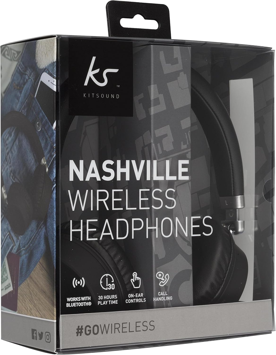 Kitsound Kit Sound Nashville Travel Overhead Headphone Microphone with Black KSNASBK image number 6