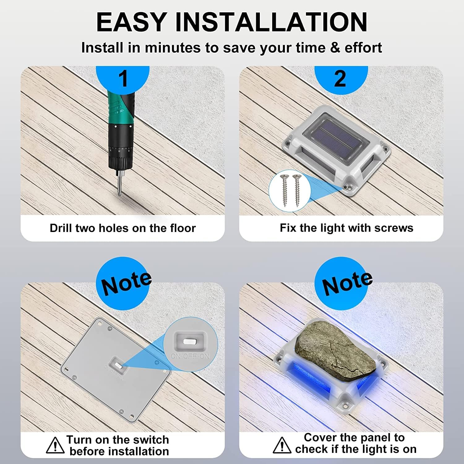 T-Sun Solar Powered Driveway Lights, Set of 8, Blue Light Color, Outdoor LED Aluminum Dock Lights Road Markers Step Lights for Sidewalk Garden Pathway