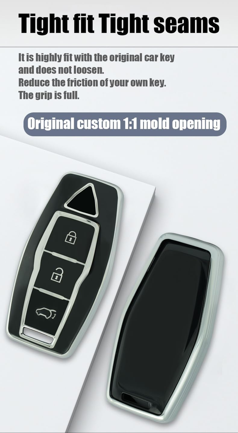 Ontto TPU Car Key Fob Cover Fit for Mitsubishi Outlander 2023 2022 Smart Key Case Shell 3 Buttons Remote Key Holder Bag Keychain Keyring Keyless Entry Protector Accessories Black B