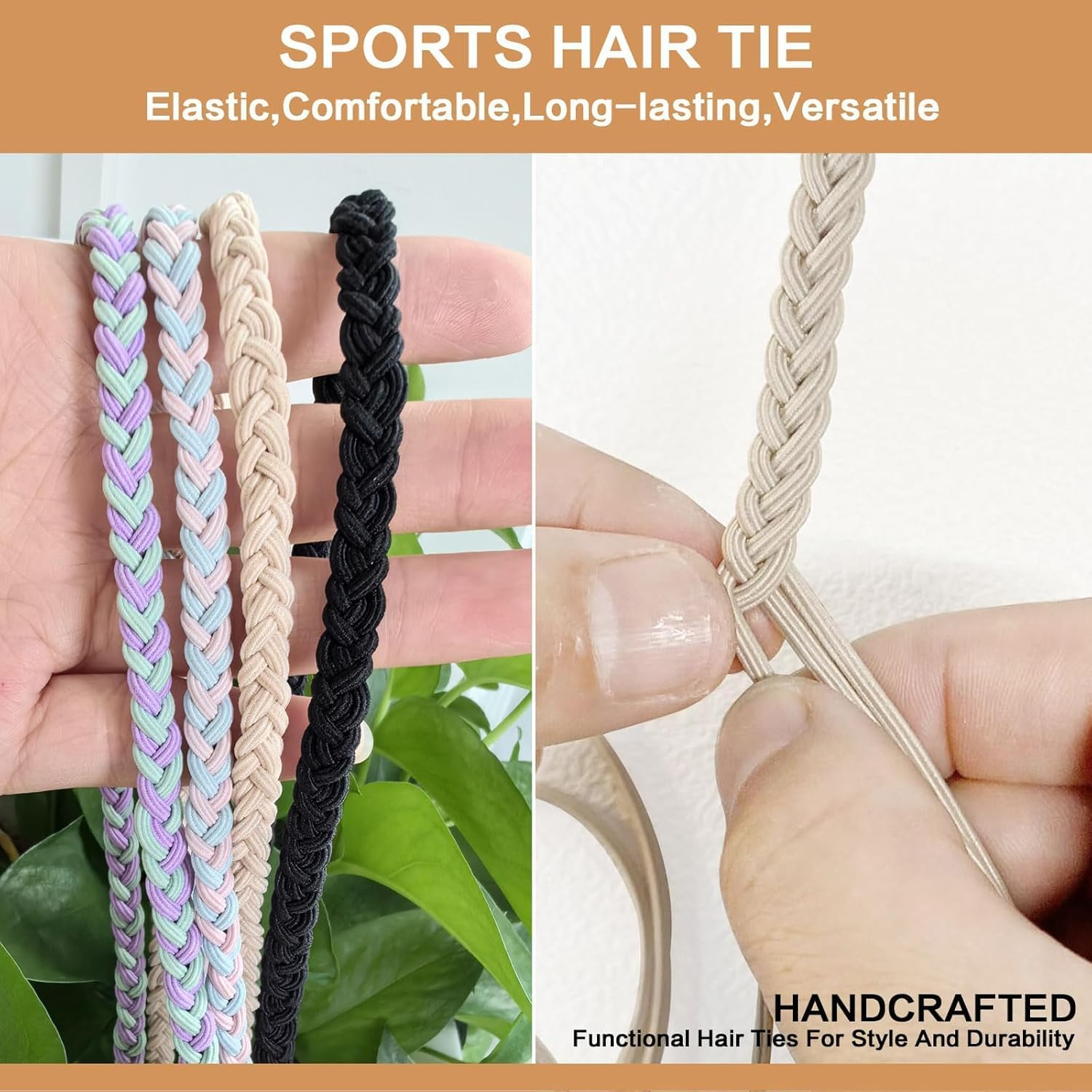 3Pcs 35"Ponytail Holders Hair Ties for Sports,Non-Destructive Strong Braided Ponytail Hair Ties Rip Hair Ties for Women Gym,Swimming,Diving (Black, 35") image number 4