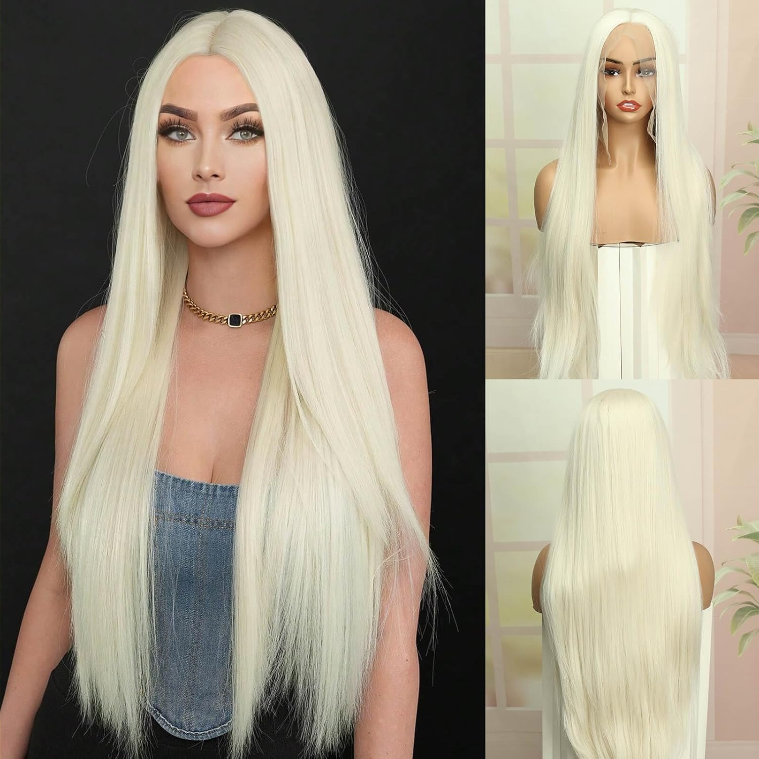 PHOCAS Deep Wave Headband Wig Ombre Blonde Headband Wig Long Curly Synthetic Headband Wig for Women Daily Use 23''/58Cm