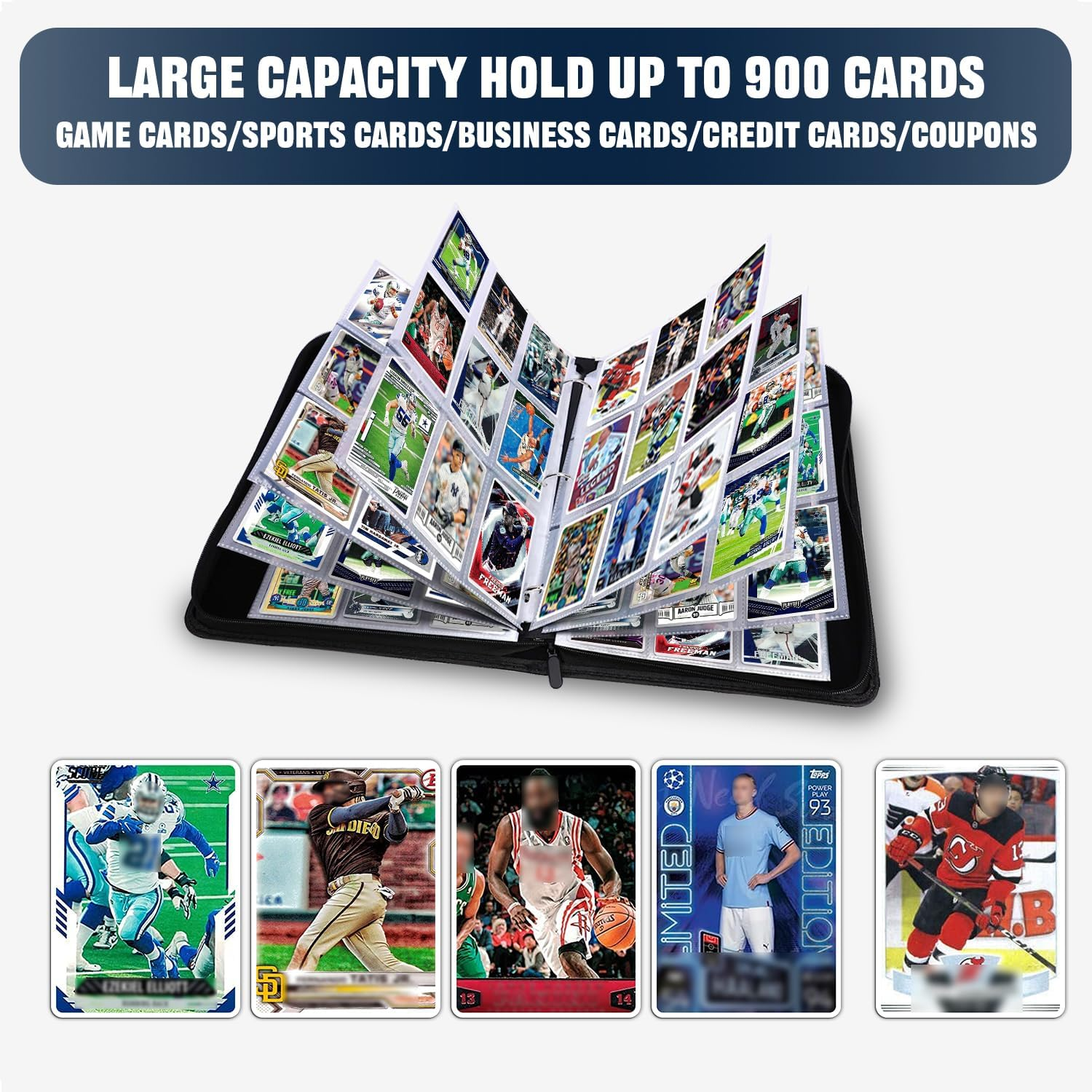 HESPLUS 900 Pockets Trading Card Album Folder,Baseball Card Binder with Sleeves,Collectible for Baseball Cards,Trading Cards,Football Cards,Mtg,Tcg,Game Cards,Sports Cards -Black,(Hpev118-Black-900) image number 6
