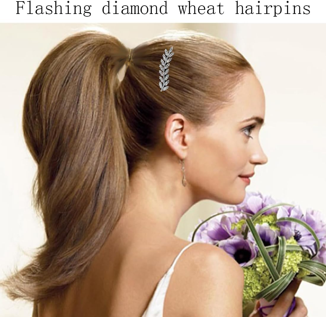 ROKZELT 2 Pieces Elegant Women Hair Clip Wedding Silver Hair Clips Wedding Bridal Leaf Hair Clips with Artificial Crystals image number 4