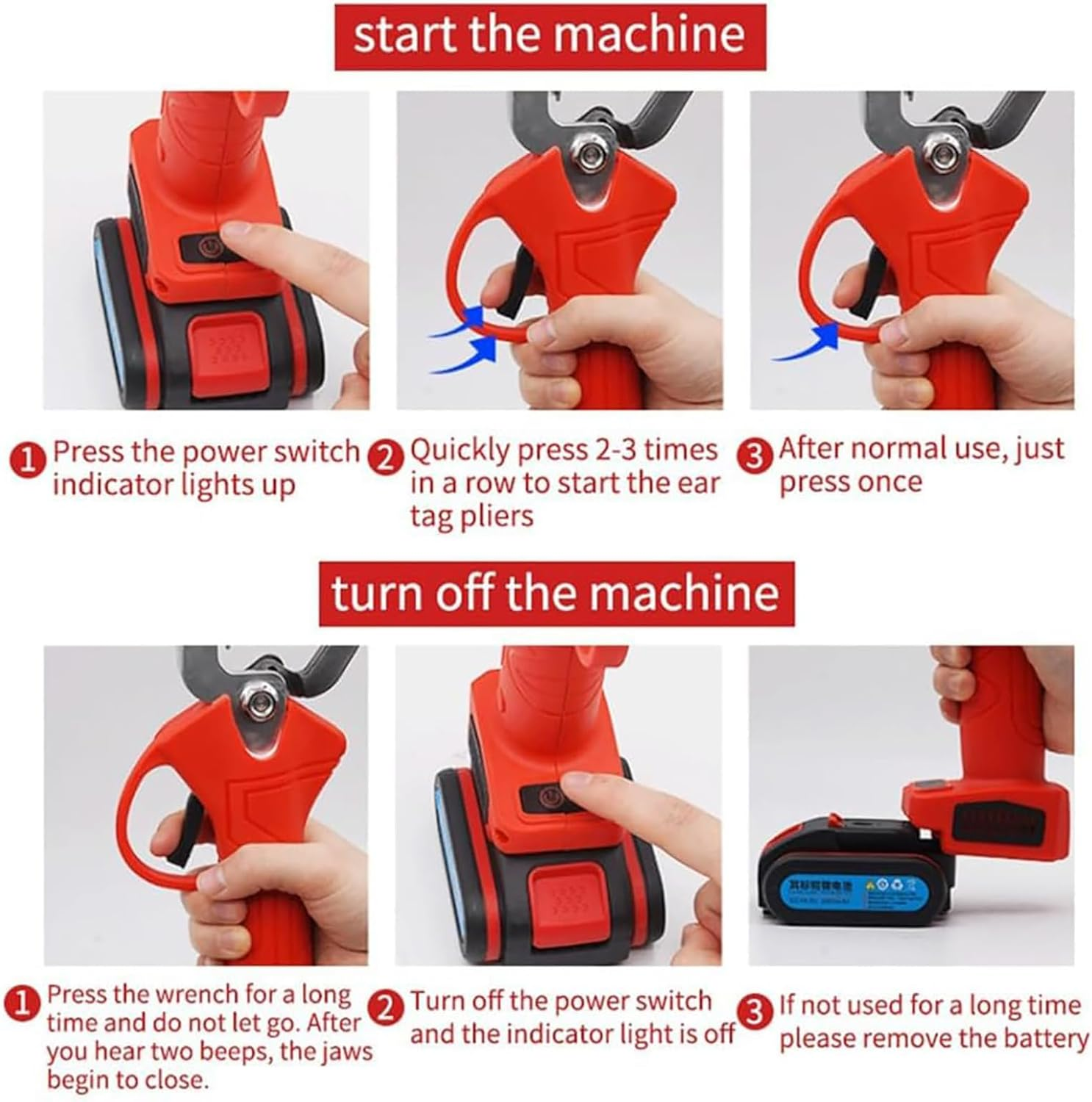 Electric Cordless Ear Tag Pliers Set, Battery Operated, with Case + 2000Mah Battery, Fast and Accurate Marking + Automatic Rebound, for Cattle, Pigs, Sheep, Cows,Red image number 2