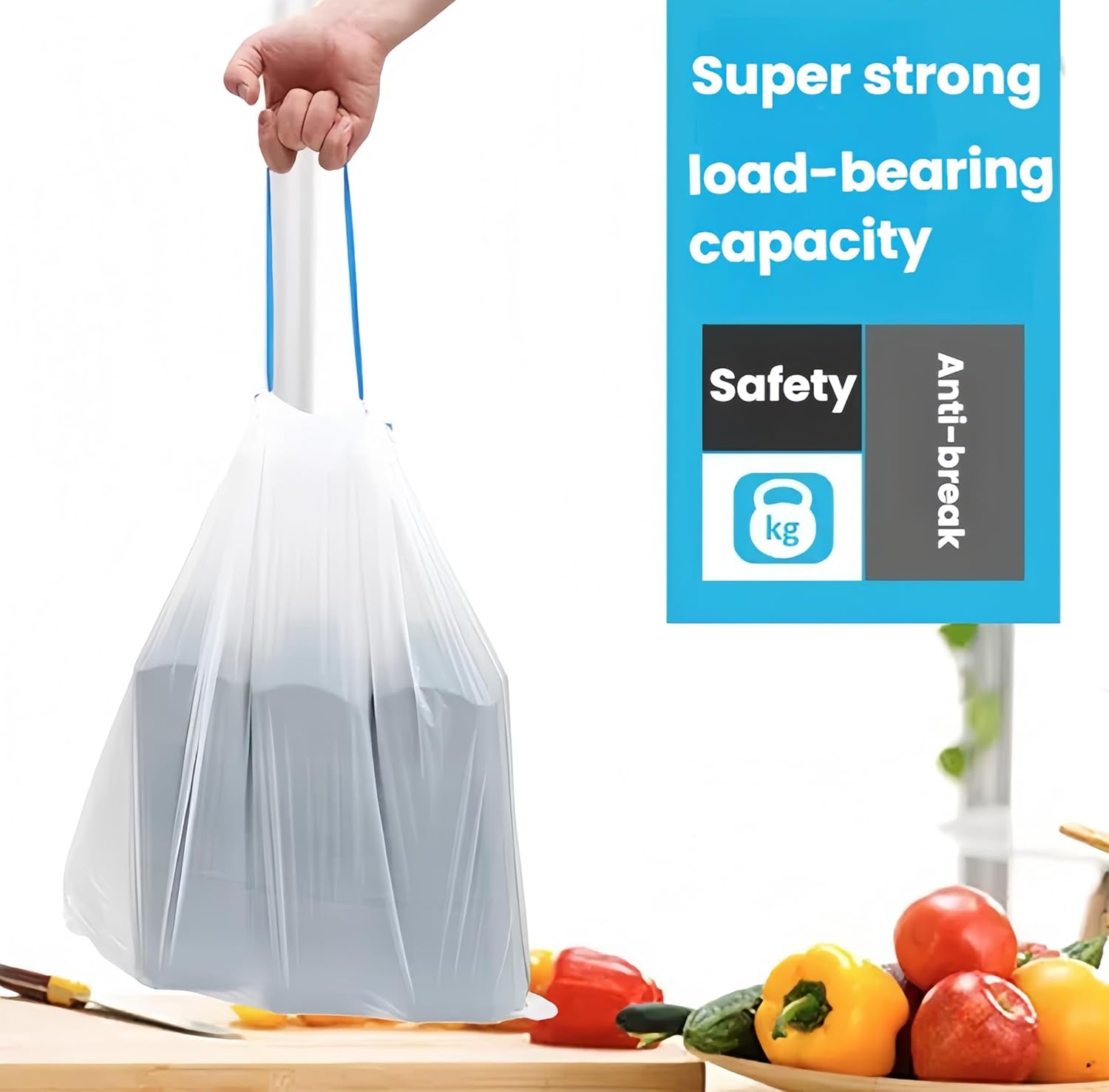 Drawstring Bin Bags, 15L, 3 Rolls Rubbish Bags,45X50Cm, White Garbage Bags for Kitchen, Bedroom, Office image number 1