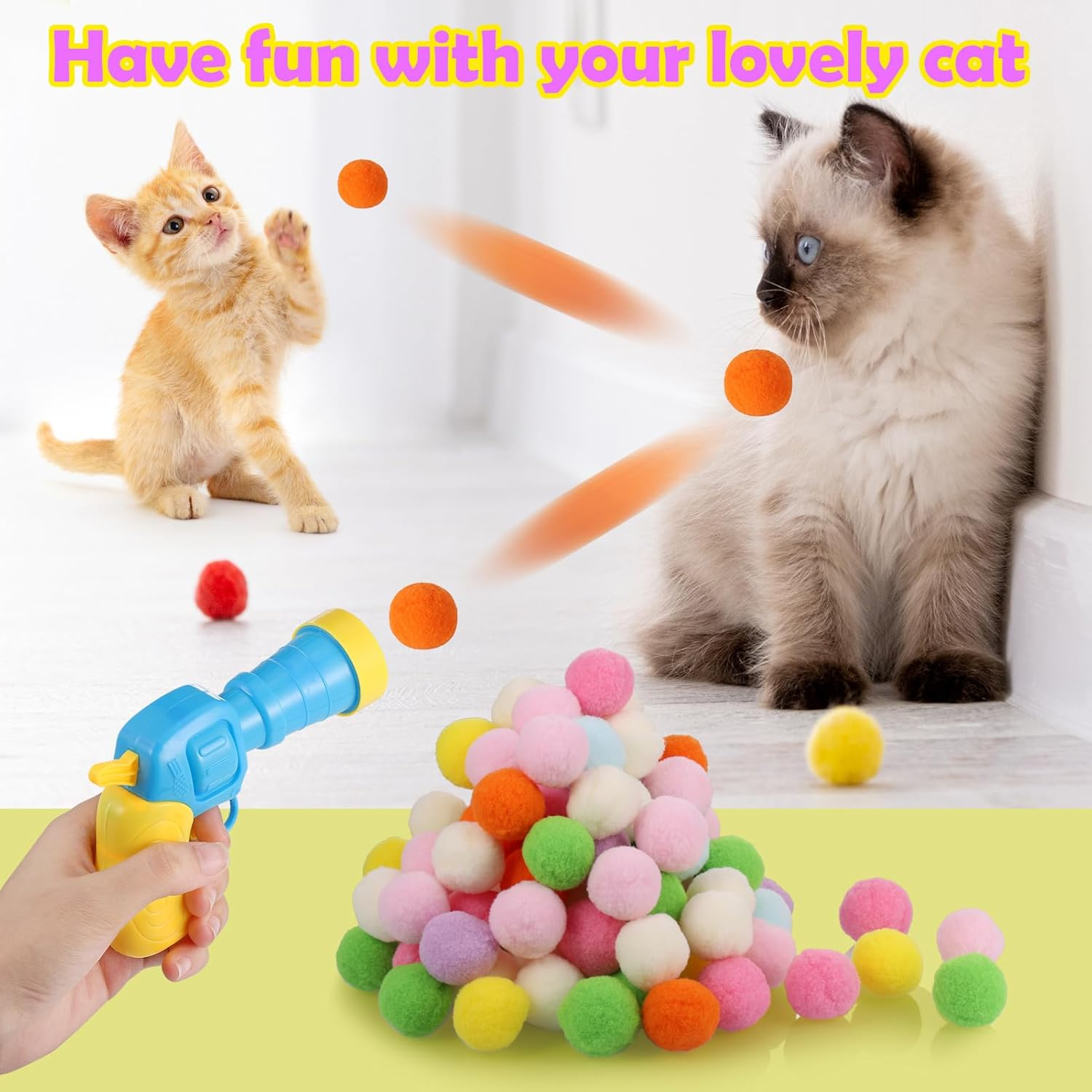 Zocipro Pack of 100 Cat Toy Ball Gun, Interactive Cat Toy with Plastic Start Tool, Interactive Toy for Cats Indoor, Cat Toy Ball (30 Mm) image number 4