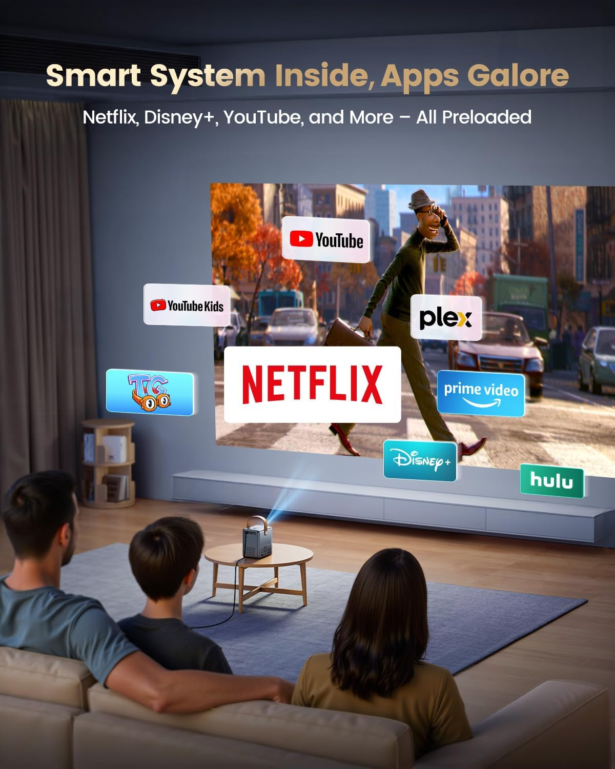 Mini Projector 4K【Netflix Officially/Dolby Audio】 Auto Keystone & E-Focus Wifi6 Bluetooth Smart Portable Projector, Wimius 1080P Full HD Short Throw Movie Projectors for Bedroom/Home/Outdoor/Gifts image number 5