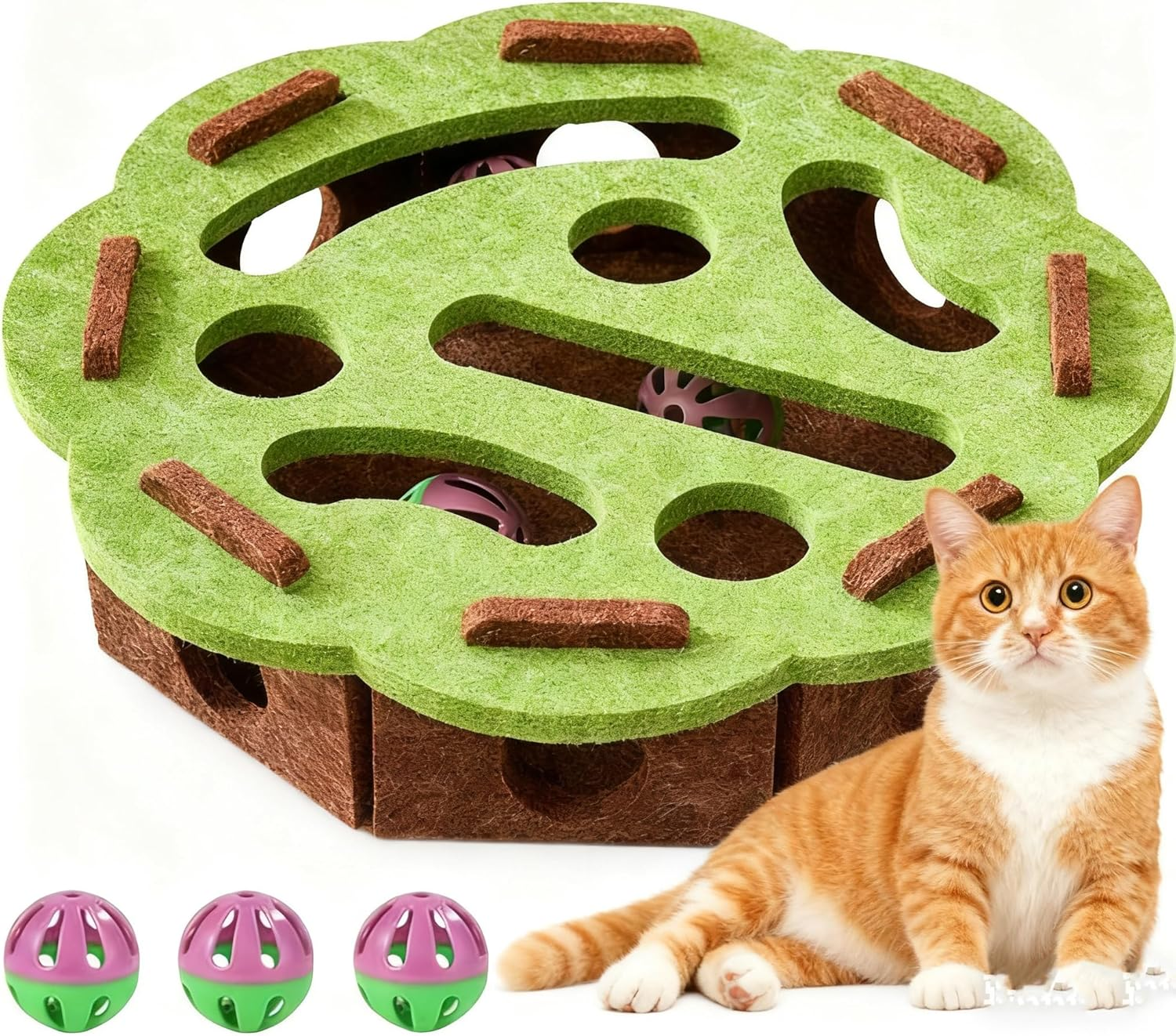 Cat Scratch Puzzle Enrichment Box, Interactive Cat Nail File Enrichment Box,Cats Nail File Scratcher with 3 Bells,For Indoor Cats Scratching & Hunting Mental Felt Maze Boxs (Gray)