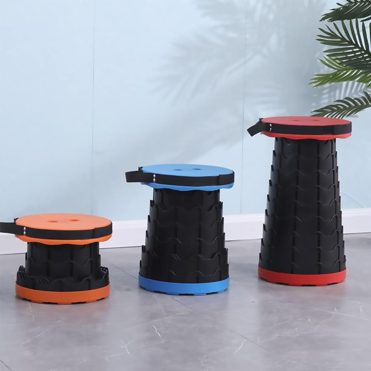 AIMALL Telescopic Folding Stool for Outdoor Travel, Portable Rainbow High-Speed Railway Train Seat, Adjustable Height 10.03In X 17.71In, Compact PP Material, Available in Red, Blue, Orange