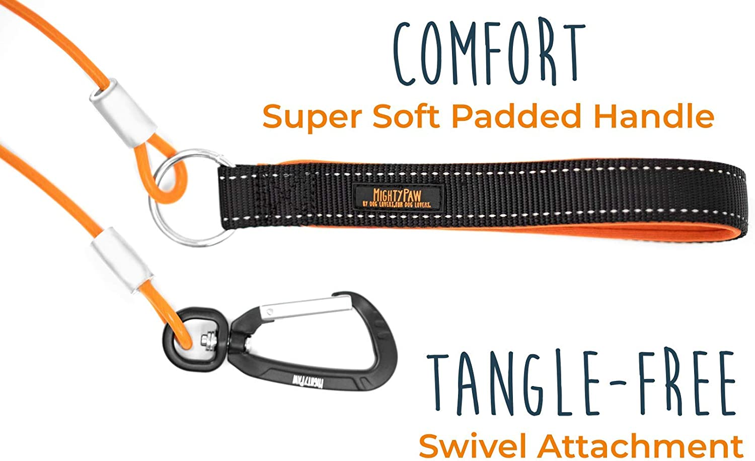 Mighty Paw Chew Proof Dog Leash - Six Foot Metal Cable Lead, Non Chewable Braided Cord with Padded Handle. Chew Resistant, Great for Large Dogs and Teething Puppies (Orange) - Green image number 3