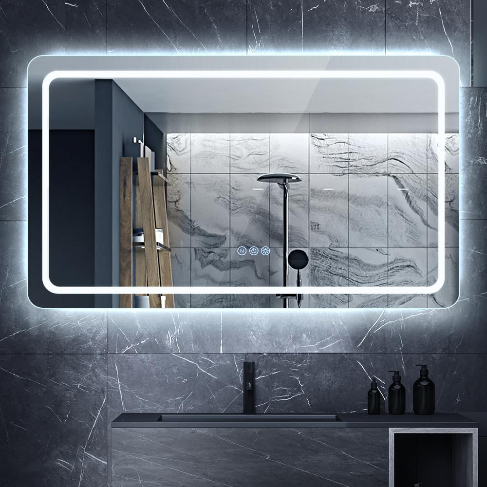 Simplus LED Wall Mirror Bathroom Mirrors for Wall Mounted Anti-Fog 3 Colors Dimmable Lighting Smart Touch Switch Vanity Makeup Mirror 120X70Cm image number 5