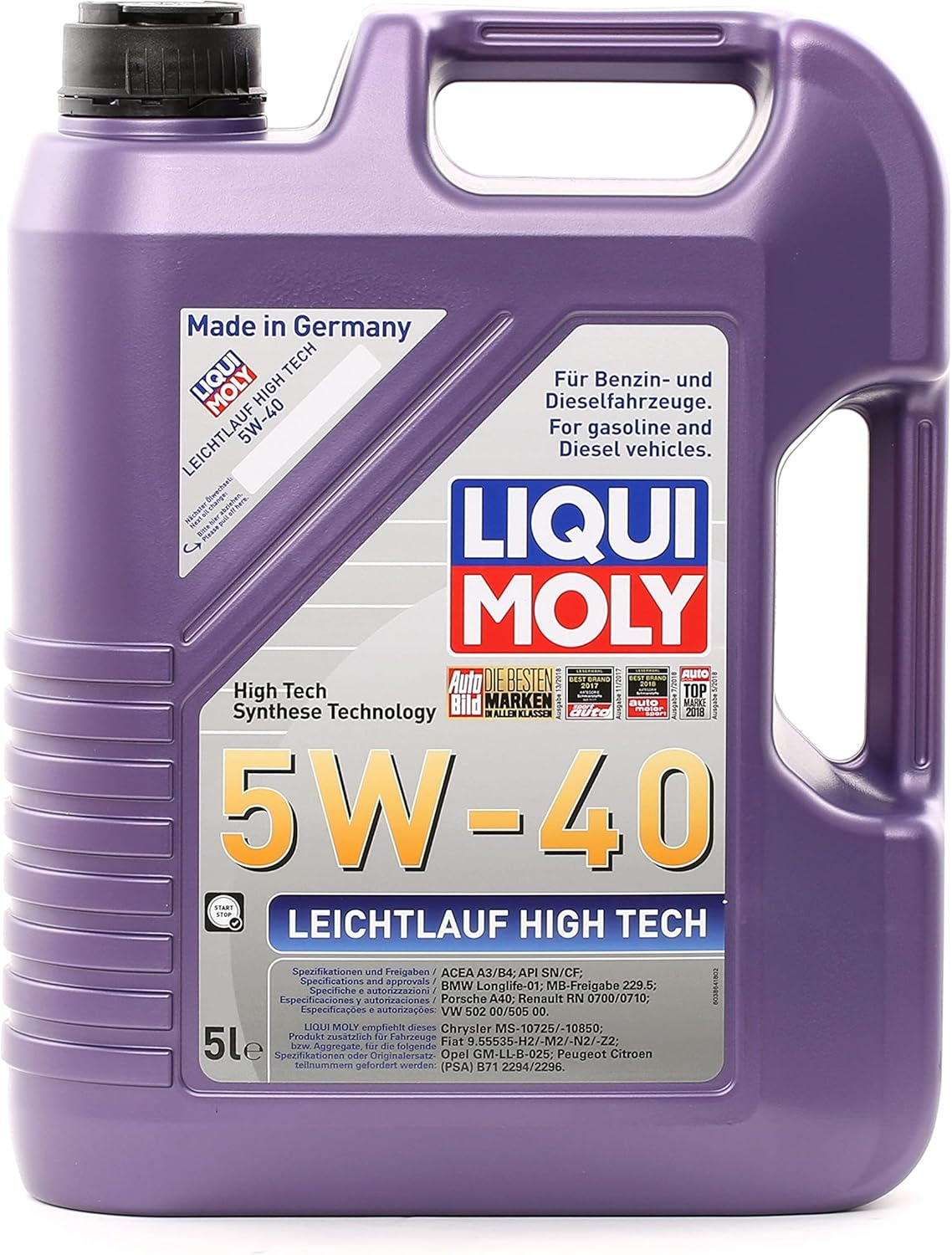 LIQUI MOLY Leichtlauf High Tech 5W-40 | 5 L | Synthesis Technology Motor Oil | SKU: 2328