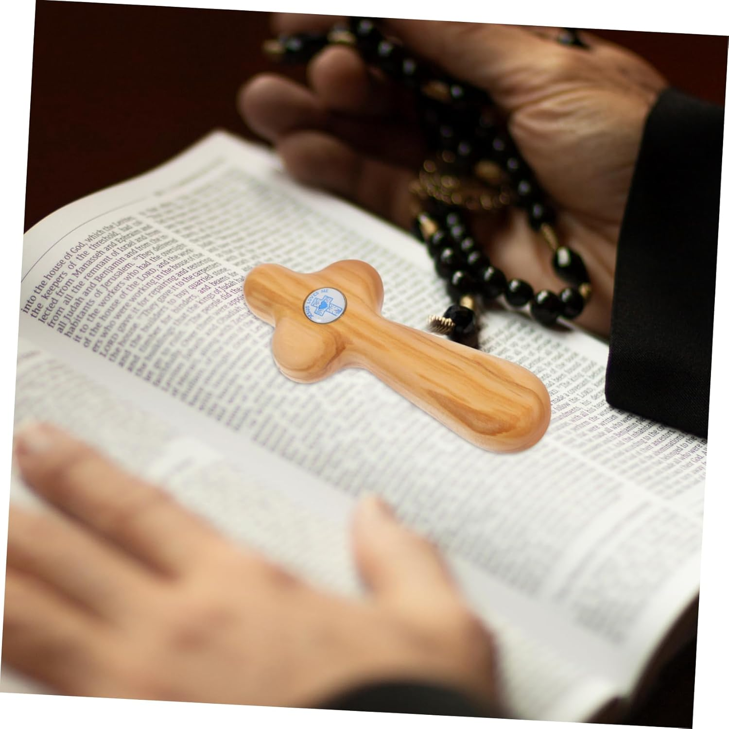 MUELODSIC Small Handheld Wooden Cross Olive Wood Christian Pocket Cross for Baptism Confirmation and First Communion Unique Religious Personal Reflection and Prayer image number 3