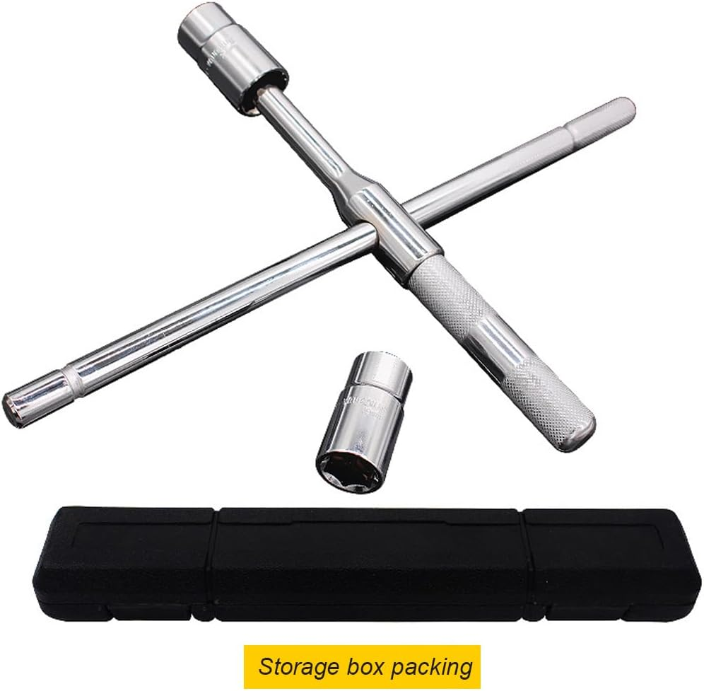 Universal Lug Wrench, 4-Way Tire Iron Nut Wrench Set, Cross Wrench with Storage Case Standard Lug Nut Remover Sockets 17Mm/19Mm/21Mm/23Mm for Repair Car Labor Saving Tire Iron Tyre Wrench