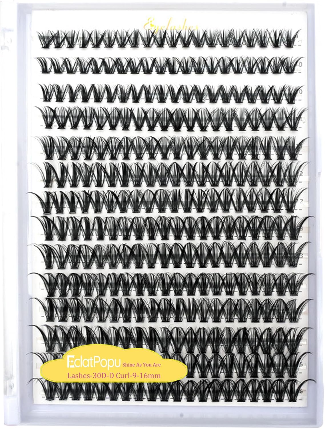 Eclatpopu Lash Clusters Wispy Eyelash - 30D D Curl 9-16Mm Mixed False Cluster - 1YJ-30-D