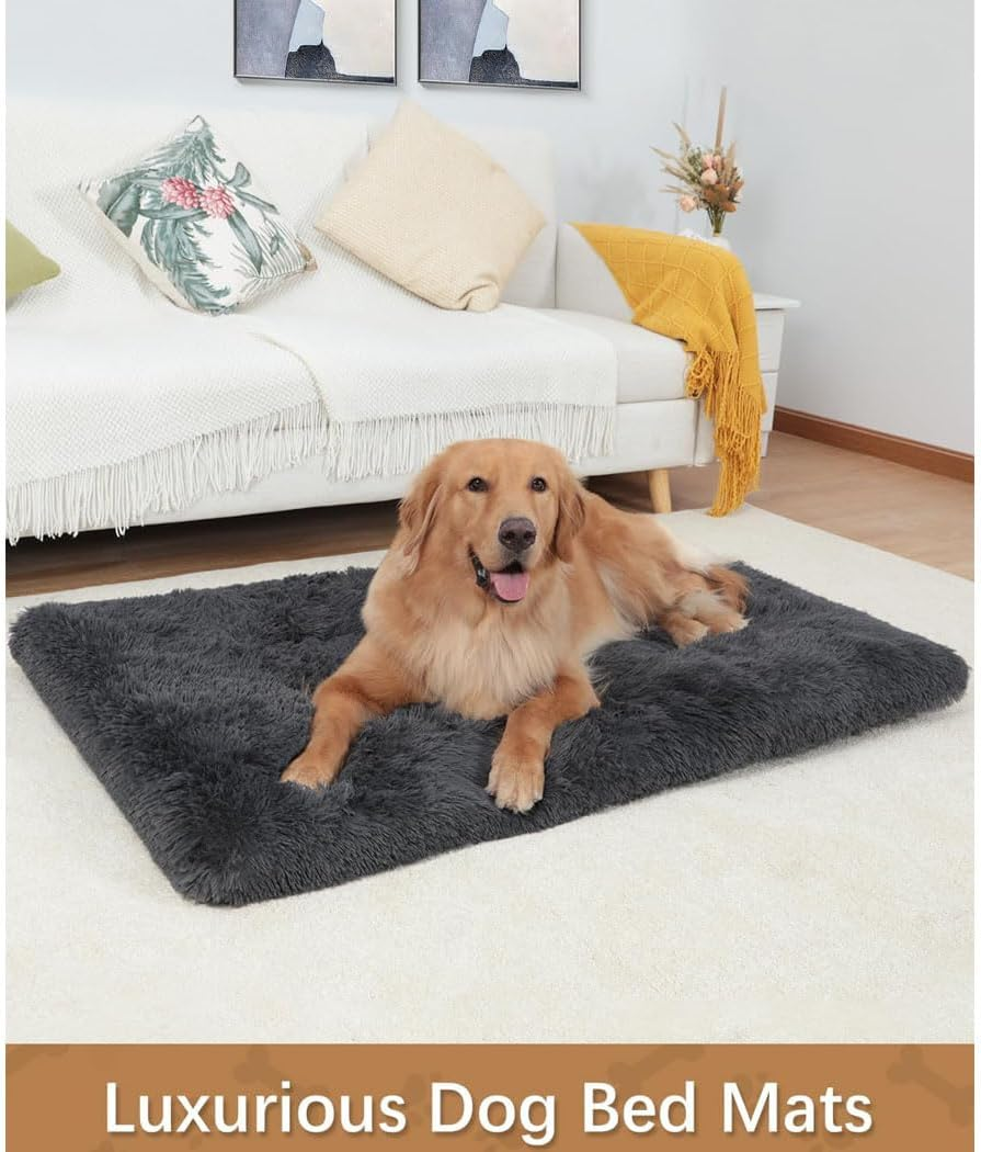 Large Dog Bed Washable Dog Crate Bed for Large Dogs Deluxe Thick Flannel Fluffy Comfy Kennel Pad Anti-Slip & Anti-Scratch Pet Sleeping Mat,30.7 * 21.6Inch image number 4