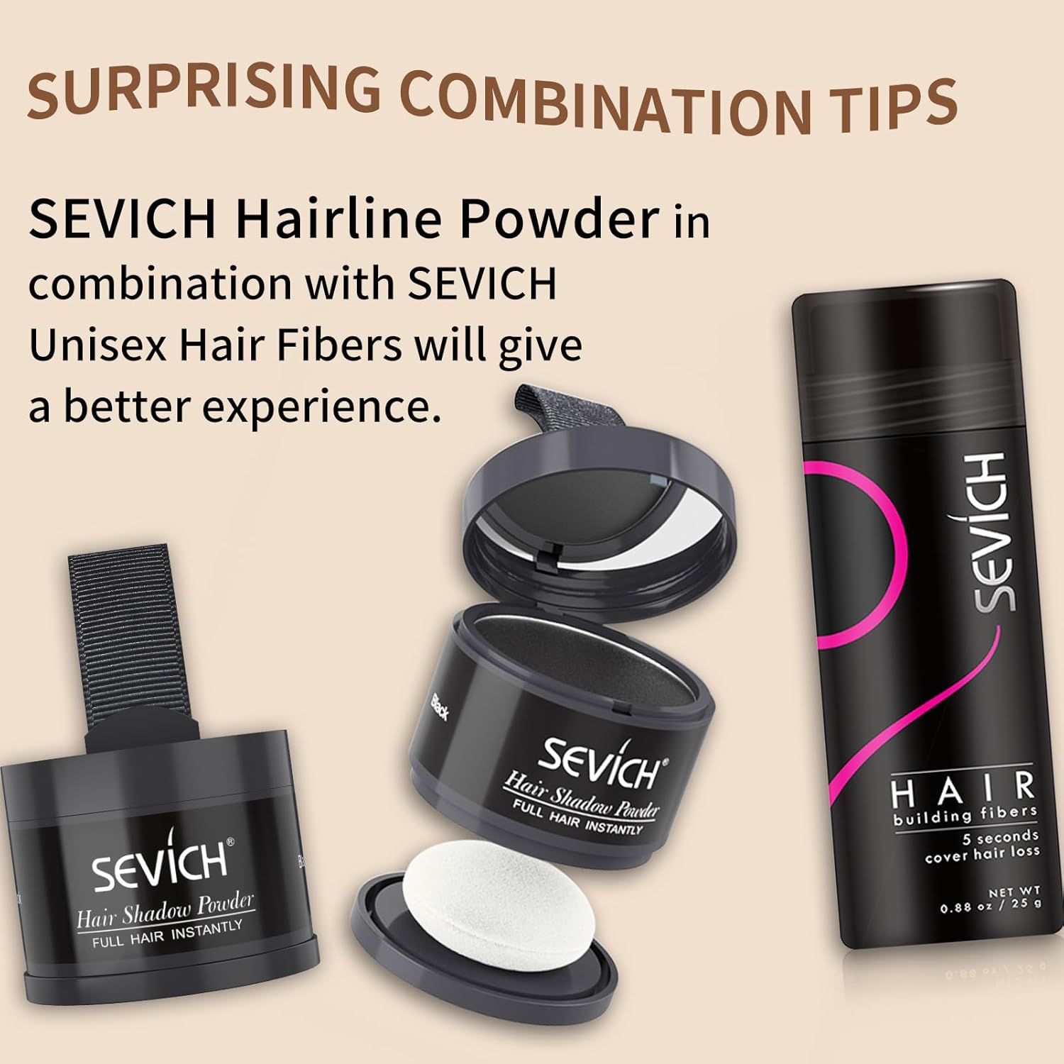 SEVICH Instantly Hairline Shadow - Hairline Powder, Quick Cover Grey Hair Root Concealer, Eyebrows & Beard Line, Hair Root Touch up for Thinning Grey Hairline, Windproof&Sweatproof, Black image number 1