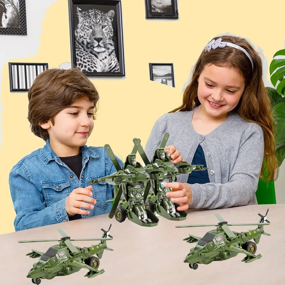 YOBOKO Transforming Airplane Toy Aircraft Robot Toy Kids Simple Airplane Model Toys Boys Funny Play Vehicles Gifts for Toddler Kids 3-8 Years (Green) - Green image number 3