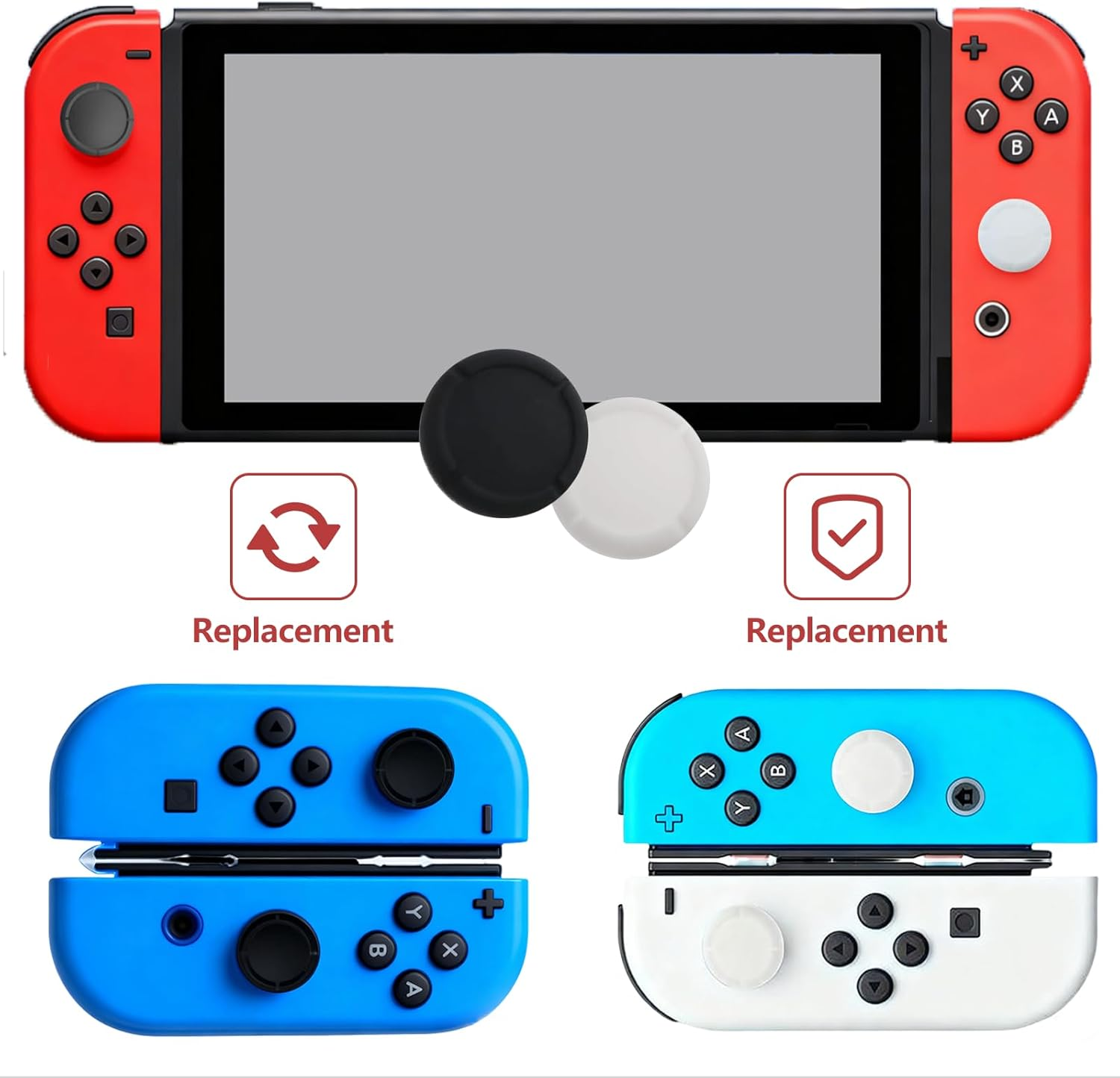ONBPIY Thumb Grip Replacement Soft Silicone Analog Joystick Caps 2 Pairs for Nintendo Switch Joy-Con Comfortable Anti-Slip Black White for Switch Lite image number 3