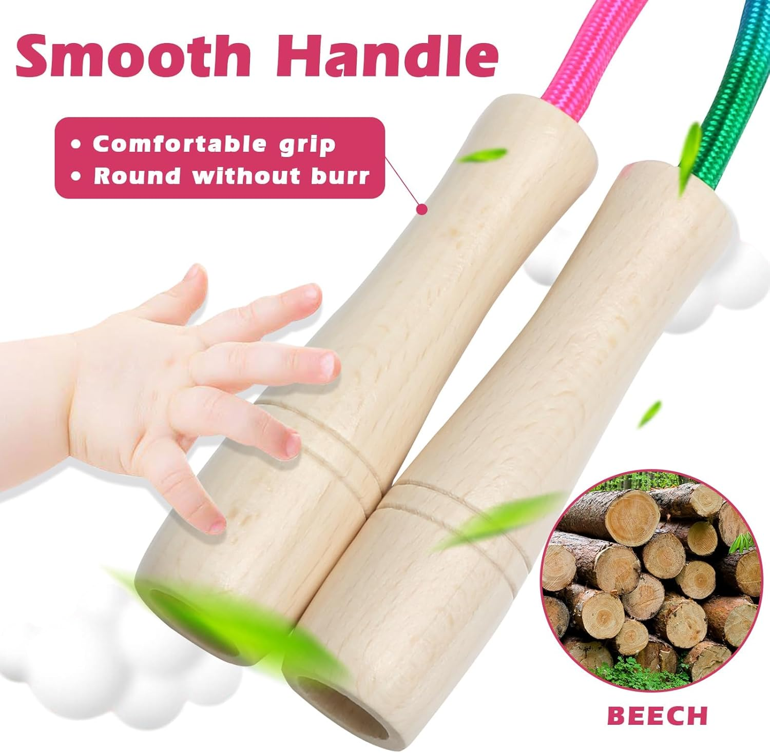 Double Dutch Long Jump Rope for Kids,16Ft Skipping Rope for Kids Adults, Rainbow Jumping Rope for Multiplayer with Wooden Handle for Outdoor Fun, School Sport, Party Game image number 4