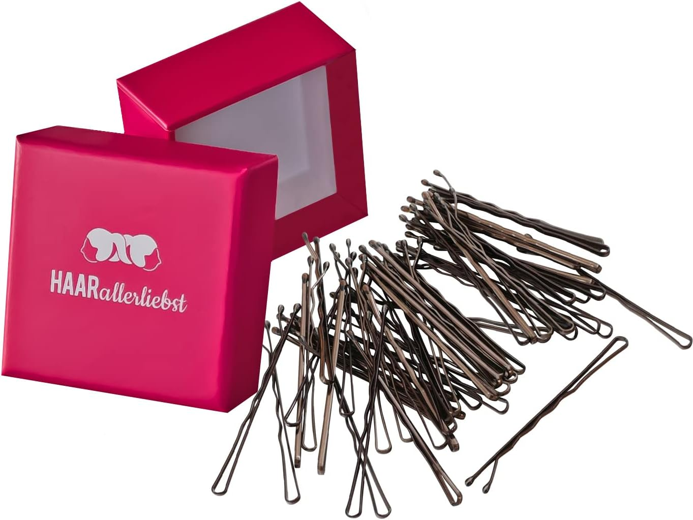 Haarallerliebst Hair Clips (50 Pieces | Dark Brown Shiny | 5 Cm) with Box for Storage (Box Colour: White)