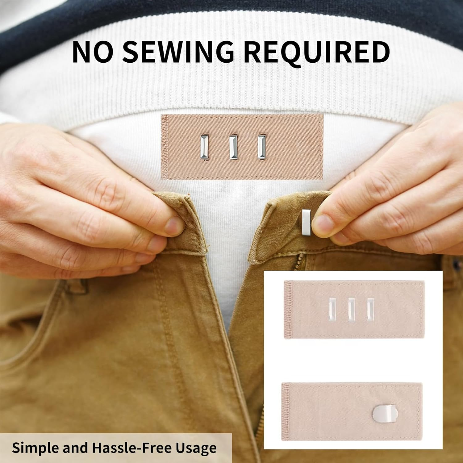 MAEZOE 10PCS Pants Waist Extenders with Metal Hook, Button Extender for Pants, Elastic Waistband Button Extender for Women Men image number 2