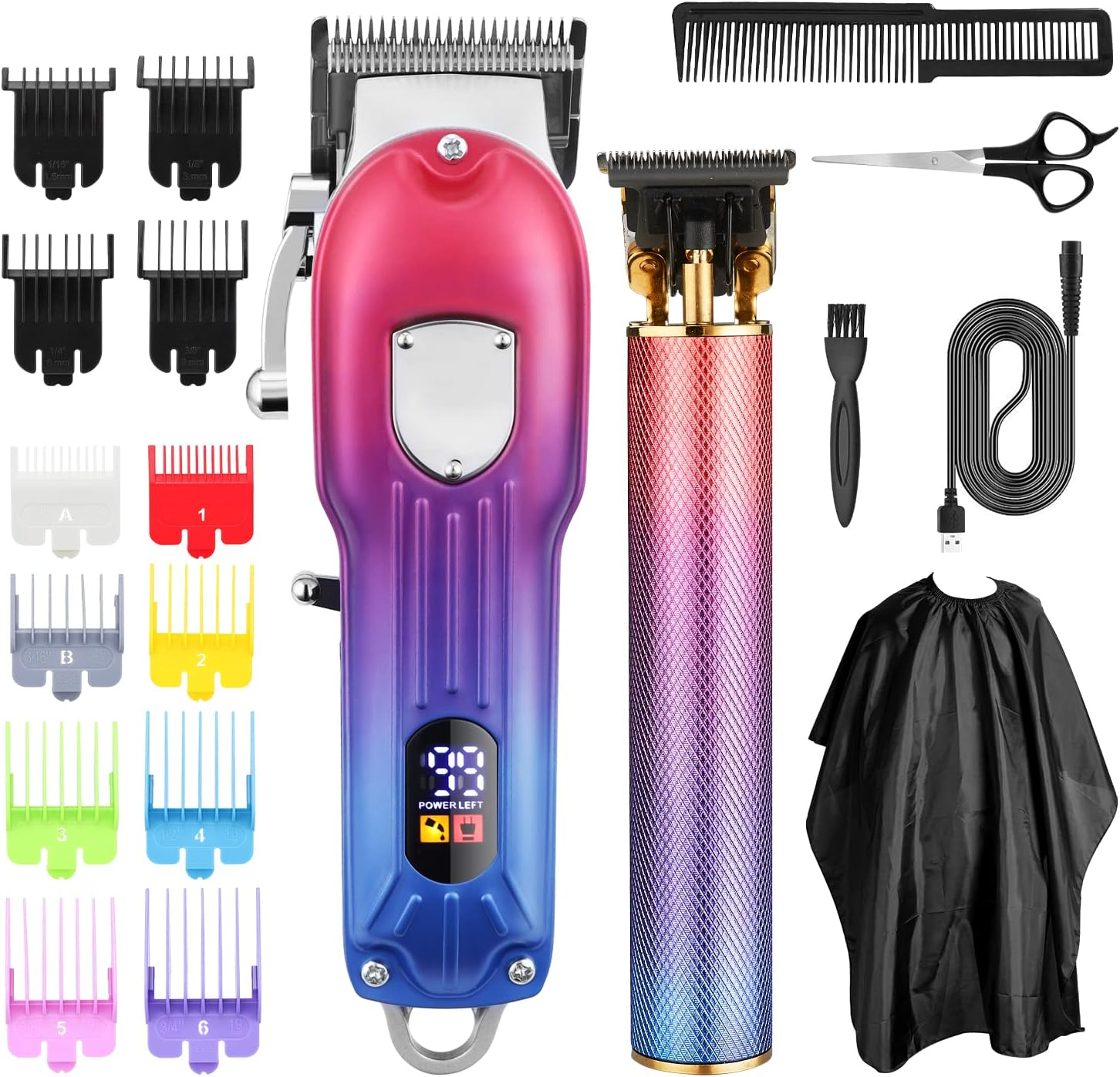 Karrte Professional Hair Clippers and Trimmer Kit,Cordless Hair Cutting Kit,Barber Supplies for Men Beard Trimmer Mens Grooming Kit Accessories (Silver)