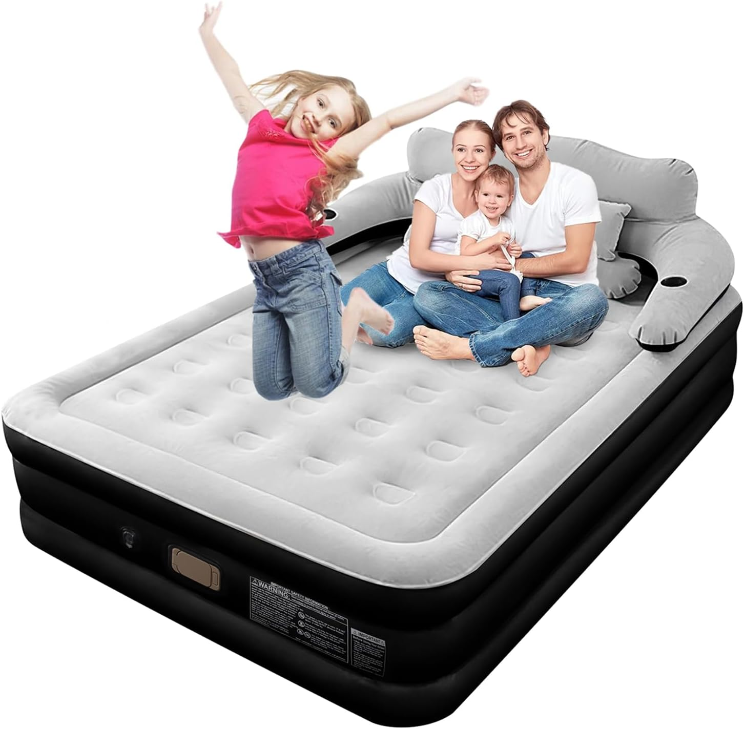 Queen Size Air Mattress,Queen Size Air Mattress with Headboard and Pillows,Pvc Waterproof Material,Skin-Friendly Flocking Surface,135 * 190 * 40CM,300KG MAX, Suitable for Family Camping image number 2