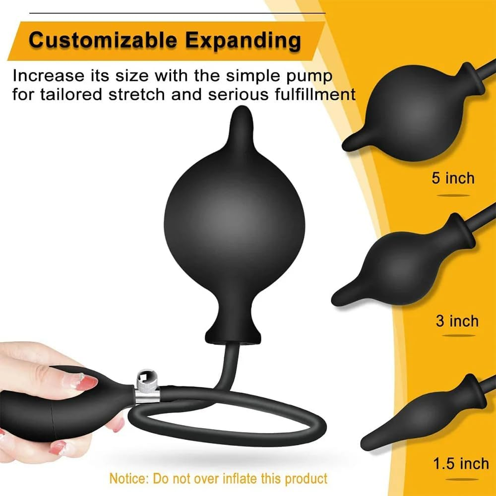 Inflatable Anal Plug Butt Dildo Plug Expansion Training Kit Stimulation Anal Pump Expander Expandable Balloon XL Big Large Male Female Prostate G-Spot Sex Toy (Black Classic Style) image number 6