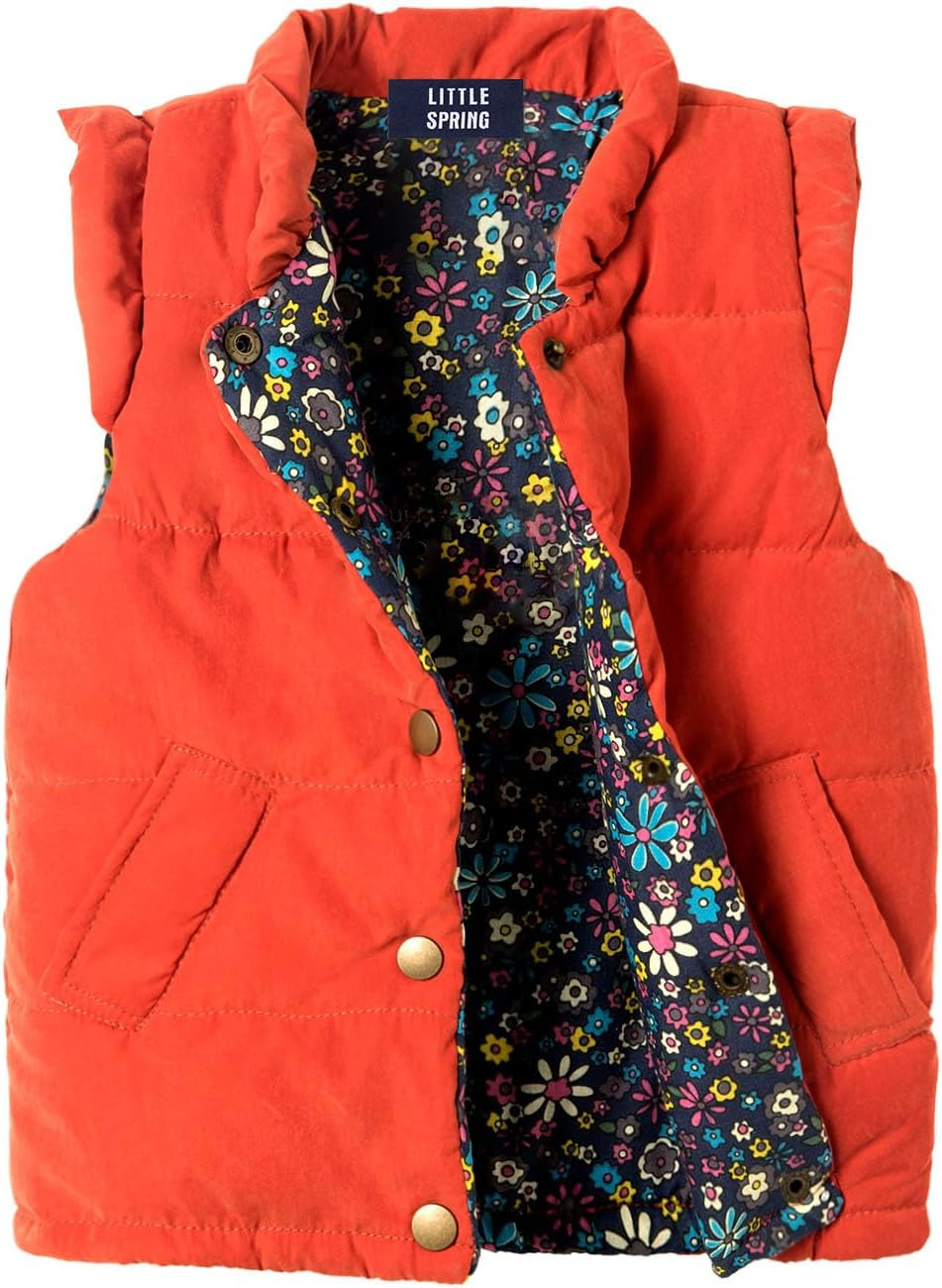 Littlespring Puffer Vest Faux Suede Quilted Lightweight Coat Vest 2-10 Years