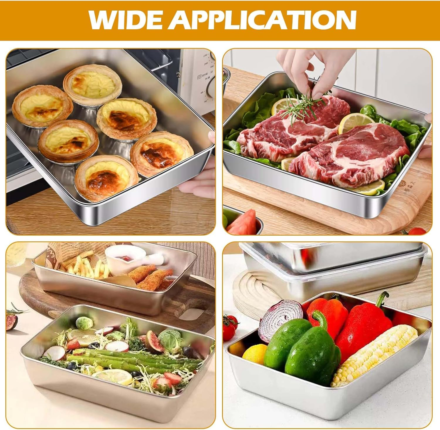 3-Pcs Stainless Steel Breading Tray Set, 25 X 19 X 5 Cm Stainlesssteel Baking Tray for Chicken Breast, Marinated Meat, Food, Oven and Dishwasher Safe image number 4