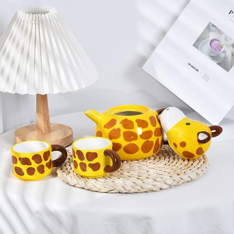 Rora Giraffe Ceramic Tea Pot with 2 Tea Cups Set, Hand-Painted Porcelain Teapot Set for Coffee Latte Milk Tea Flower and Fruit Tea （17 Oz/500 Ml） image number 1