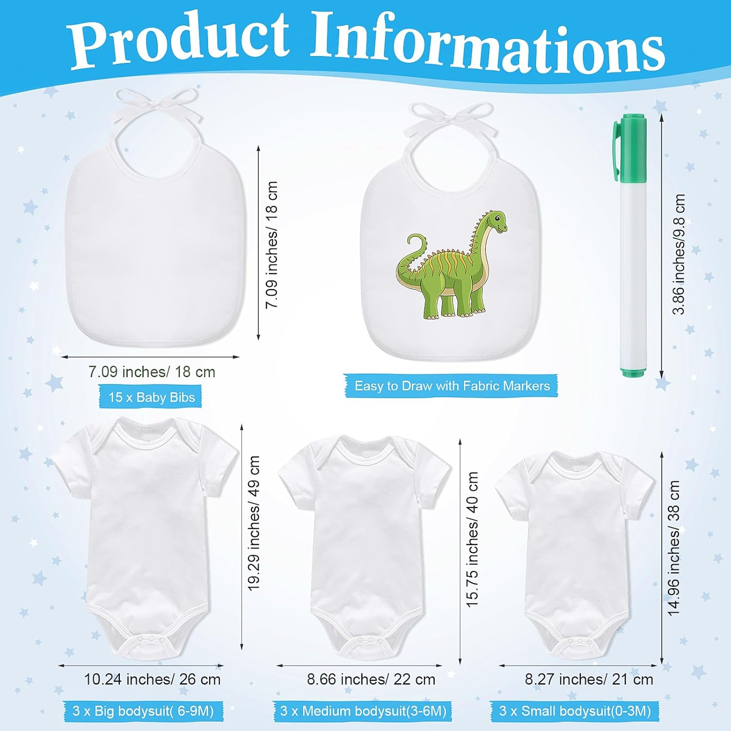 Roowest 35 Pcs Baby Shower Bibs Games Design Wooden Baby Shower Party Game Sign DIY Bodysuit Sign 15 White Blank Feeder Bibs 9 Newborn Bodysuit 10 Markers for Boys Girls(Bear) image number 6