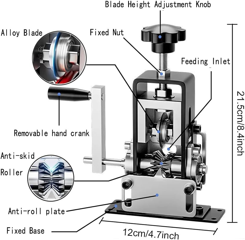 LMSNE Electric Cable Stripper 0.06''-0.98'' Scrap Copper Wire Stripping Machines with Hand Crank or Drill Powered, Portable Aluminum Frame Wire Peeler.