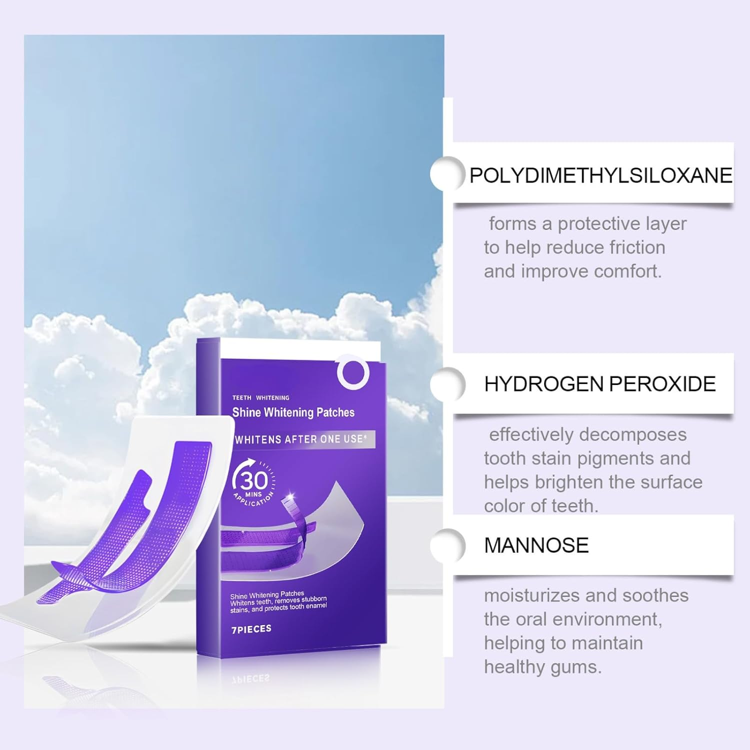 Purple Whitening Strips, Shine Teeth Whitening Patches for Sensitive Teeth, 30-Min Quick Stain Removal, Enamel-Safe Formula, Gentle Whitening Care for a Bright White Smile (6Pcs) - 2Pcs image number 6