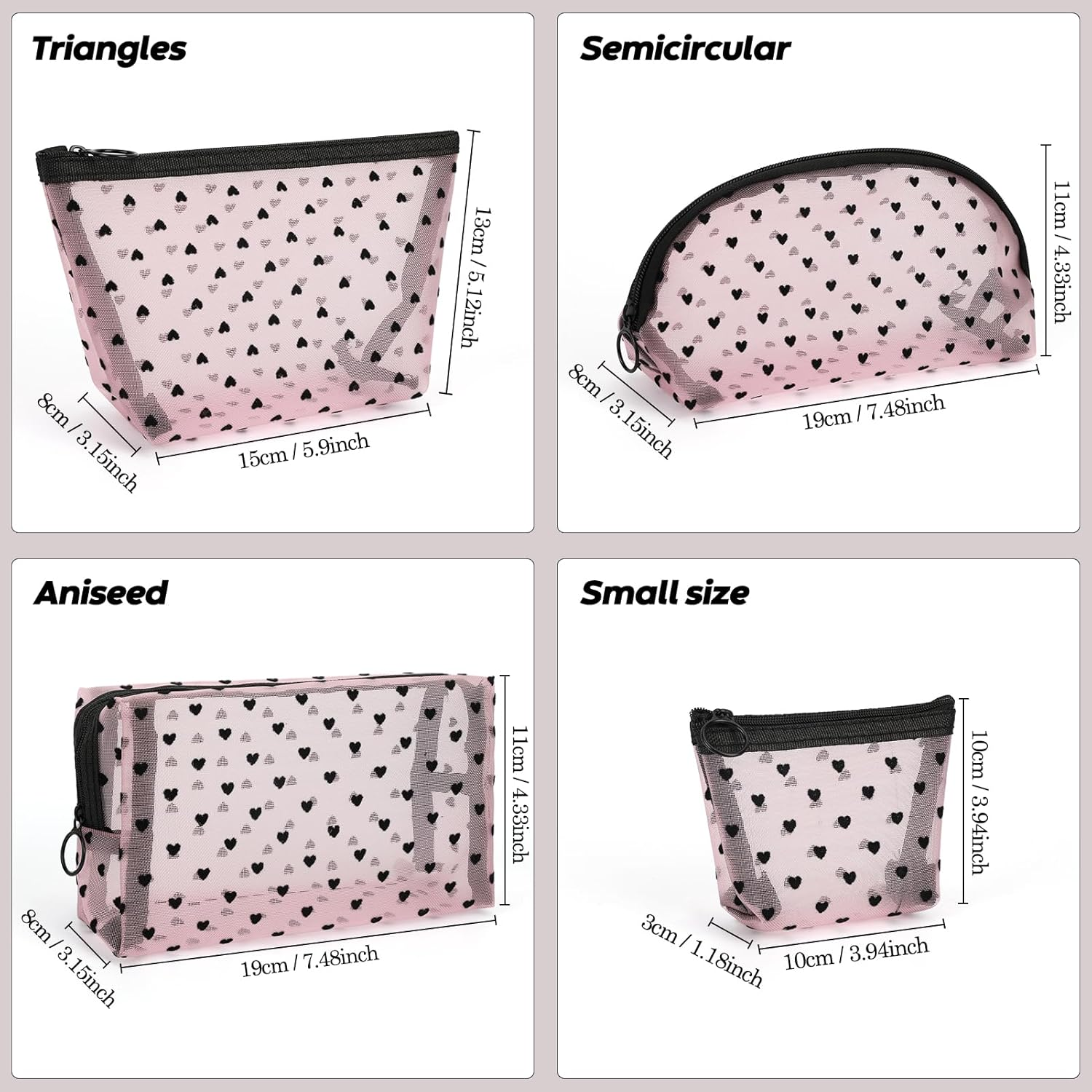 FYY 4 PCS Mesh Cosmetic Bag with Zipper, Clear Makeup Bag Set Mesh Zipper Pouch Bags Toiletry Bag for Women Travel Accessories (Multi-Size, Pink) image number 3