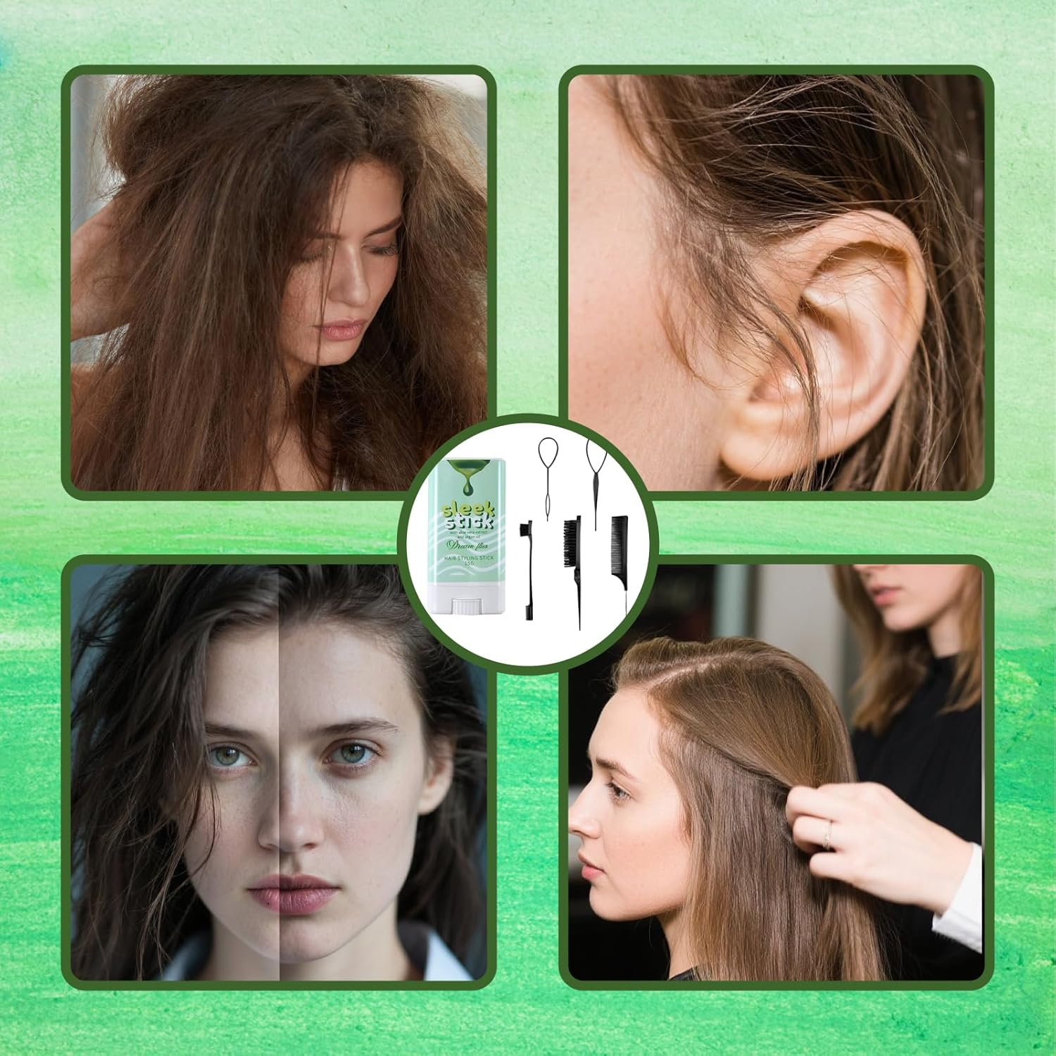 5PCS Slick Back Brush, Hair Wax Stick Set for Sleek Hairstyles, Black Hair Brush Kit with Aloe Vera Wax Sticks, Ideal for Flyaway Hair Control, Dance Performances and Hairstyling image number 4