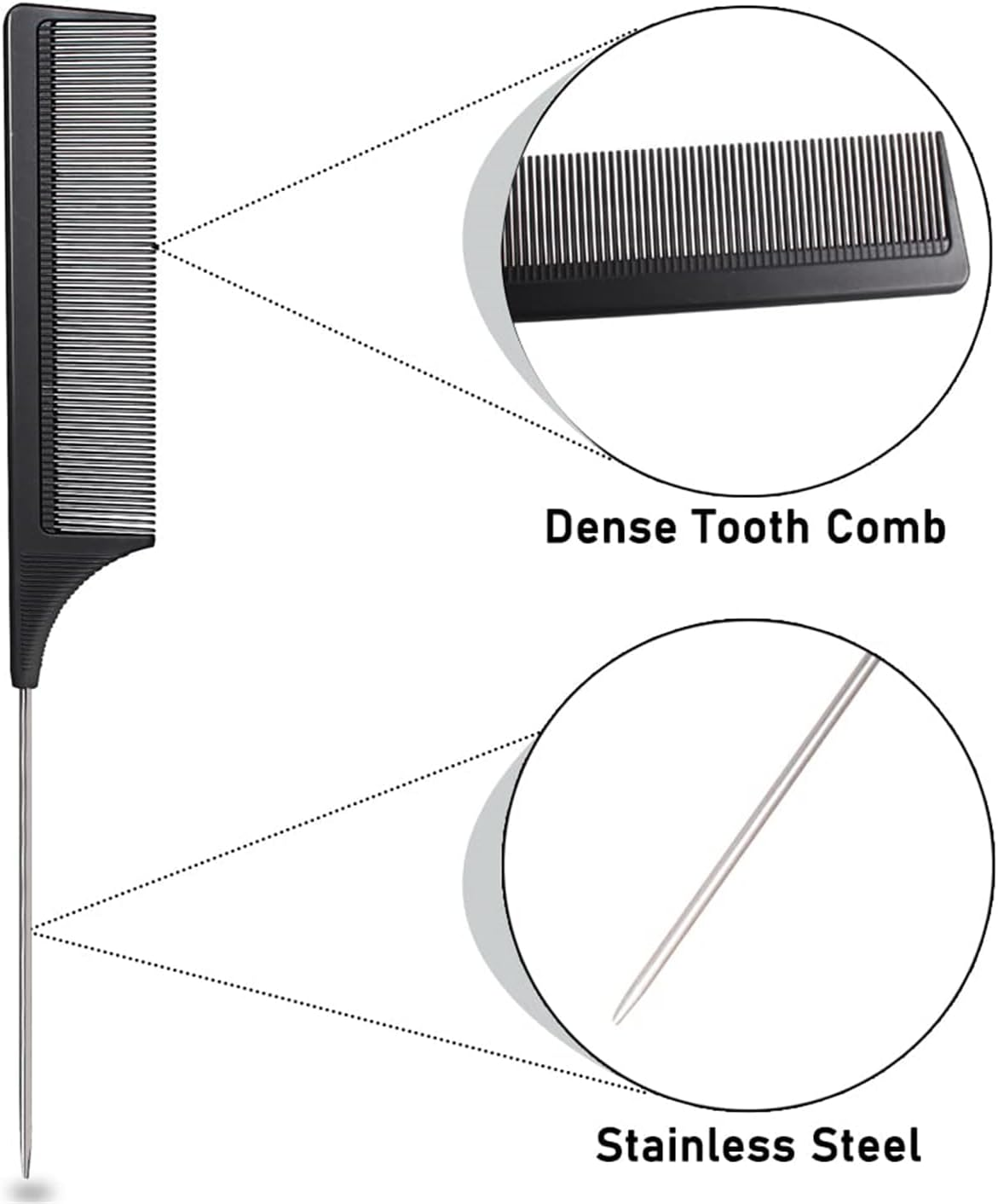 Comb Set, Black Comb,3 Pcs. Slick Back Hair Brush,Slick Back Brush with Edge Brush, Styling Comb for Kids for Middle Part，Rat Tail Comb, Teasing Brush Set for Smoothing Brush Baby Hair image number 1
